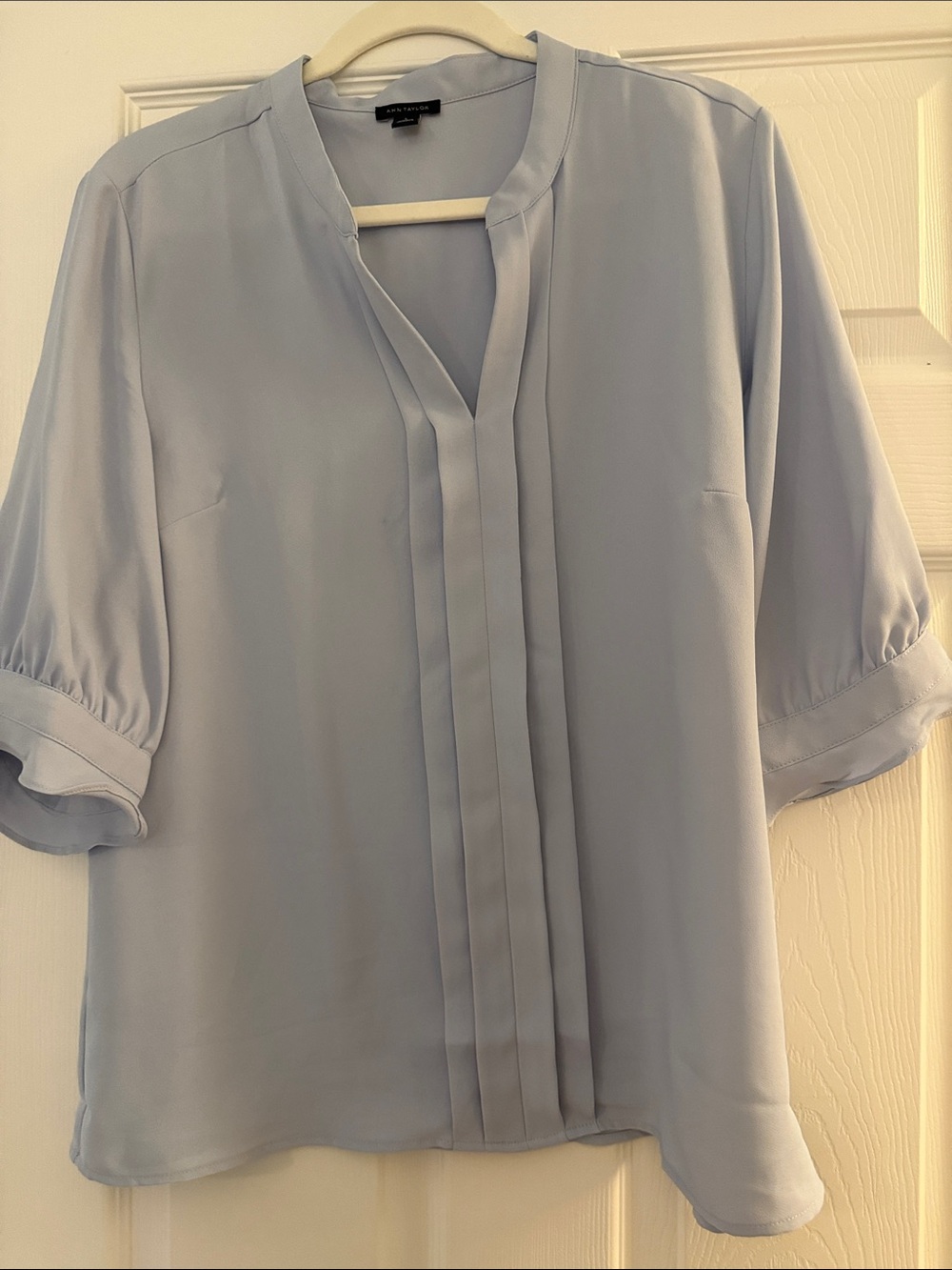 Ann Taylor Light Blue Pleated Front Blouse